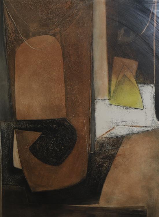Marcel Fiorini (1922-2008), coloured aquatint, Abstract, signed, 57/120, 54 x 45cm